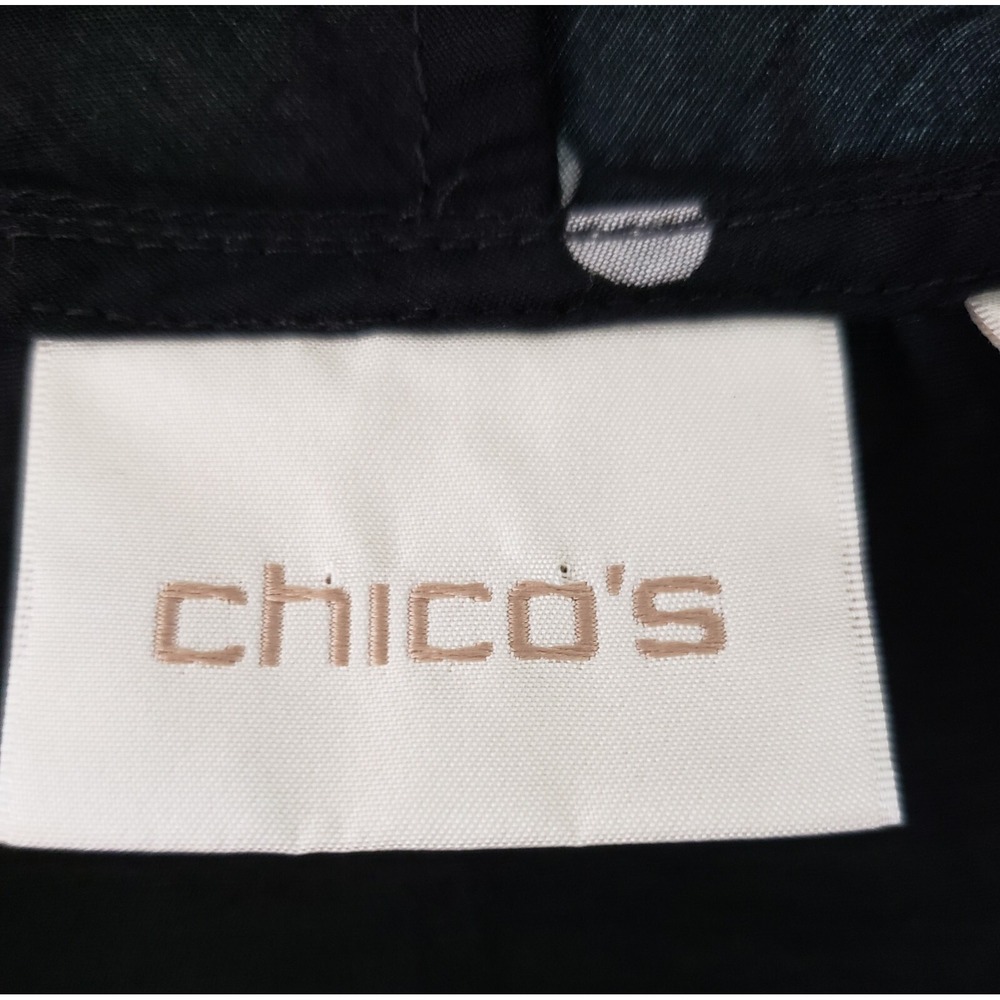 Chicos Cardigan Top Sz 2 Black White Polka Dot 3/4 Sleeve Open Front Nylon Blend - Picture 3 of 6